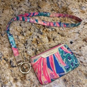 Lilly Pulitzer Lanyard, ID Case, Coin Purse w/multicolored strap & zip closure